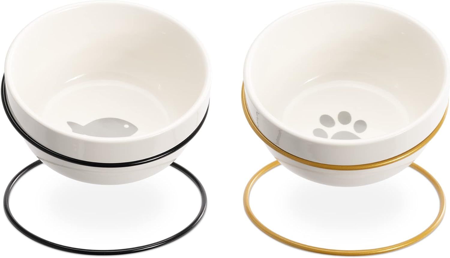 2X Ceramiczna Miska Na Karmę Z Żelaznym Stojakiem Złoto-Czarna