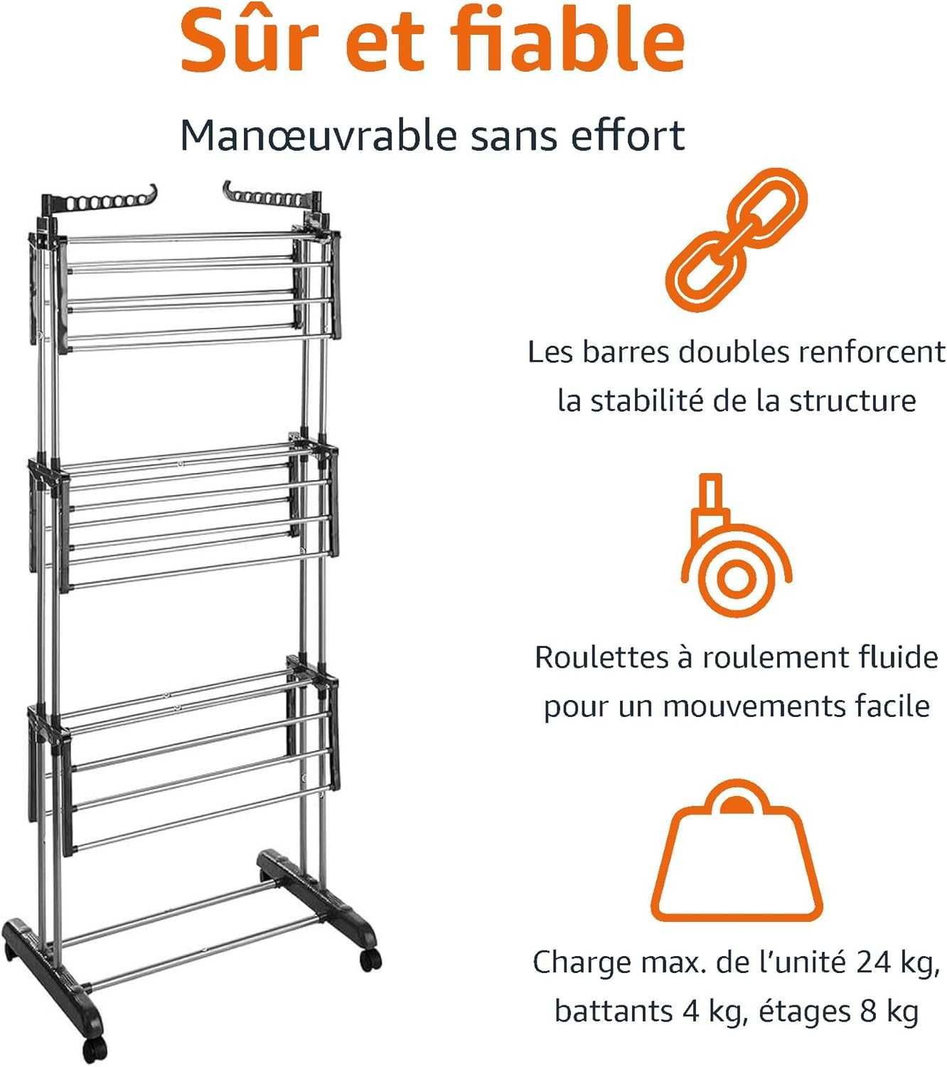 Pionowa Suszarka na Pranie  Amazon Basics 64 x 173 cm,  4-poziomowa