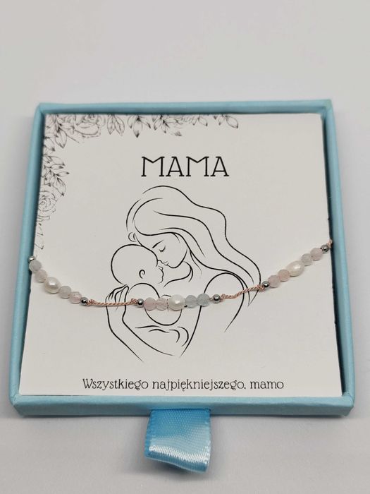 Bransoletka "Mama" z akwamarynami topazami i perłami słodkowodnymi