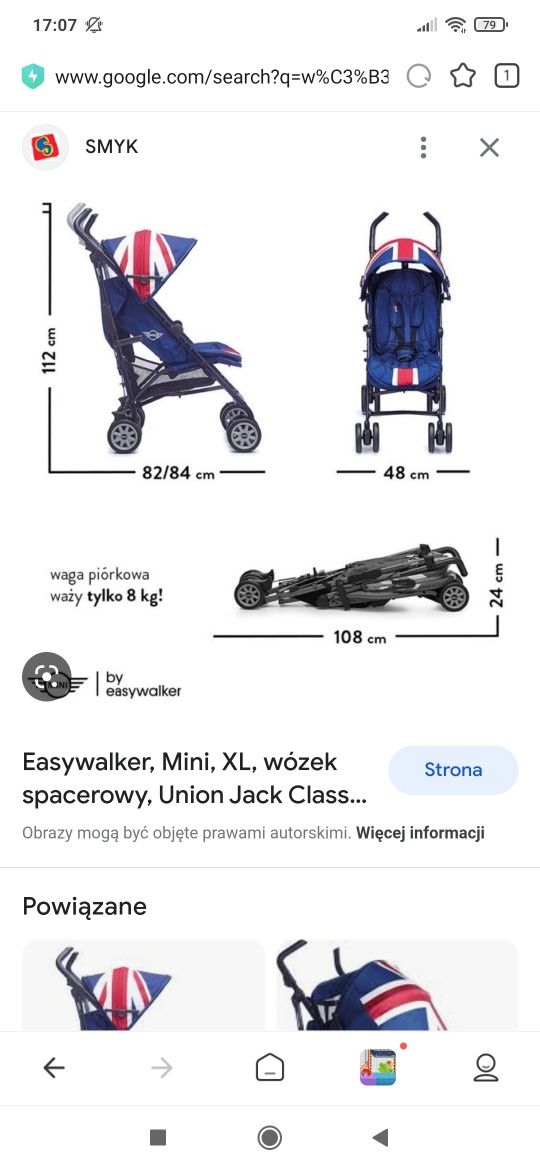 Wózek Easywalker mini, spacerówka, parasolka.