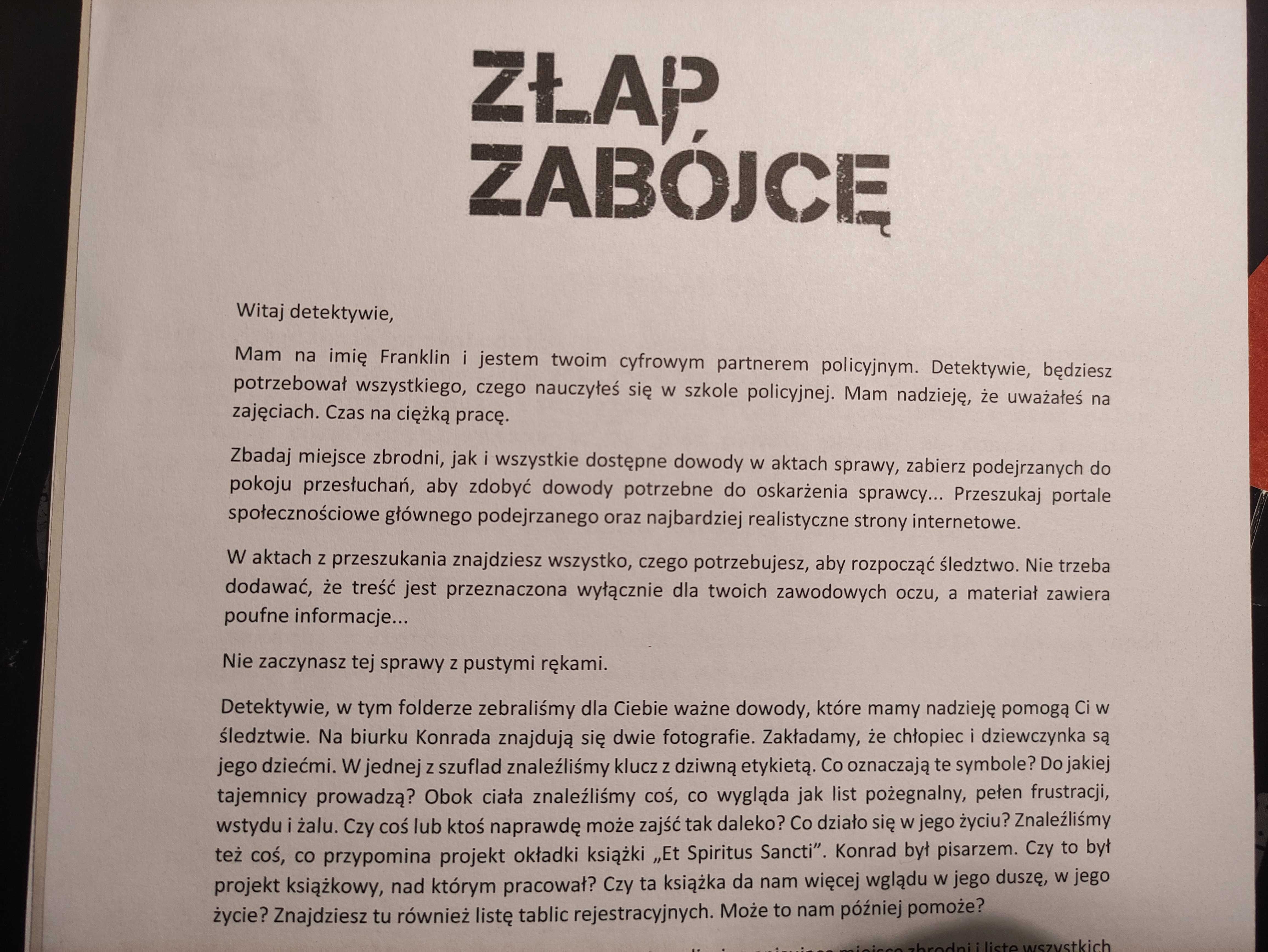 Gra "Złap Zabójcę" - Prochy i Atrament