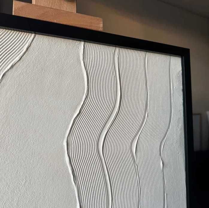 Obraz strukturalny 3d przestrzenny autorski w ramie Wabi Sabi