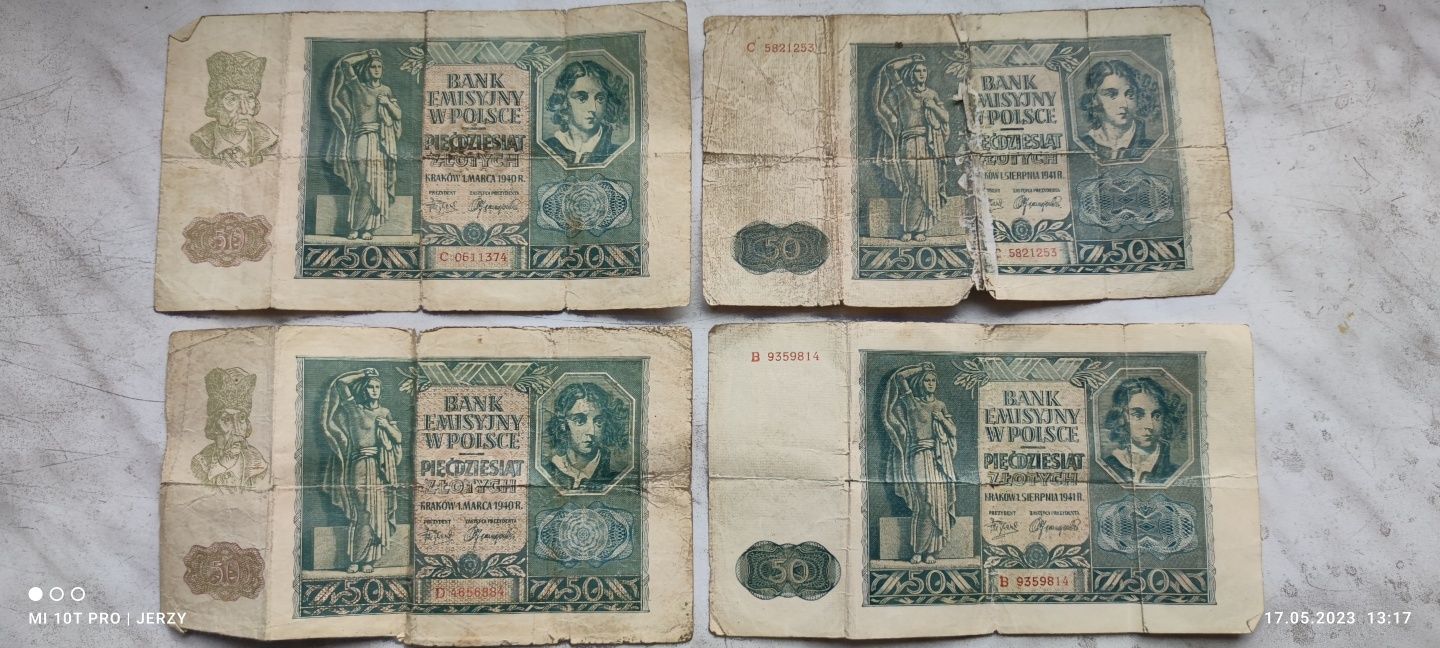 4 BANKNOTY kolekcjonerskie 50 zł z 1940 i 1941 r.
