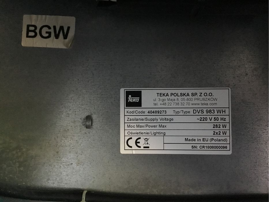 Okap szklany biały Teka