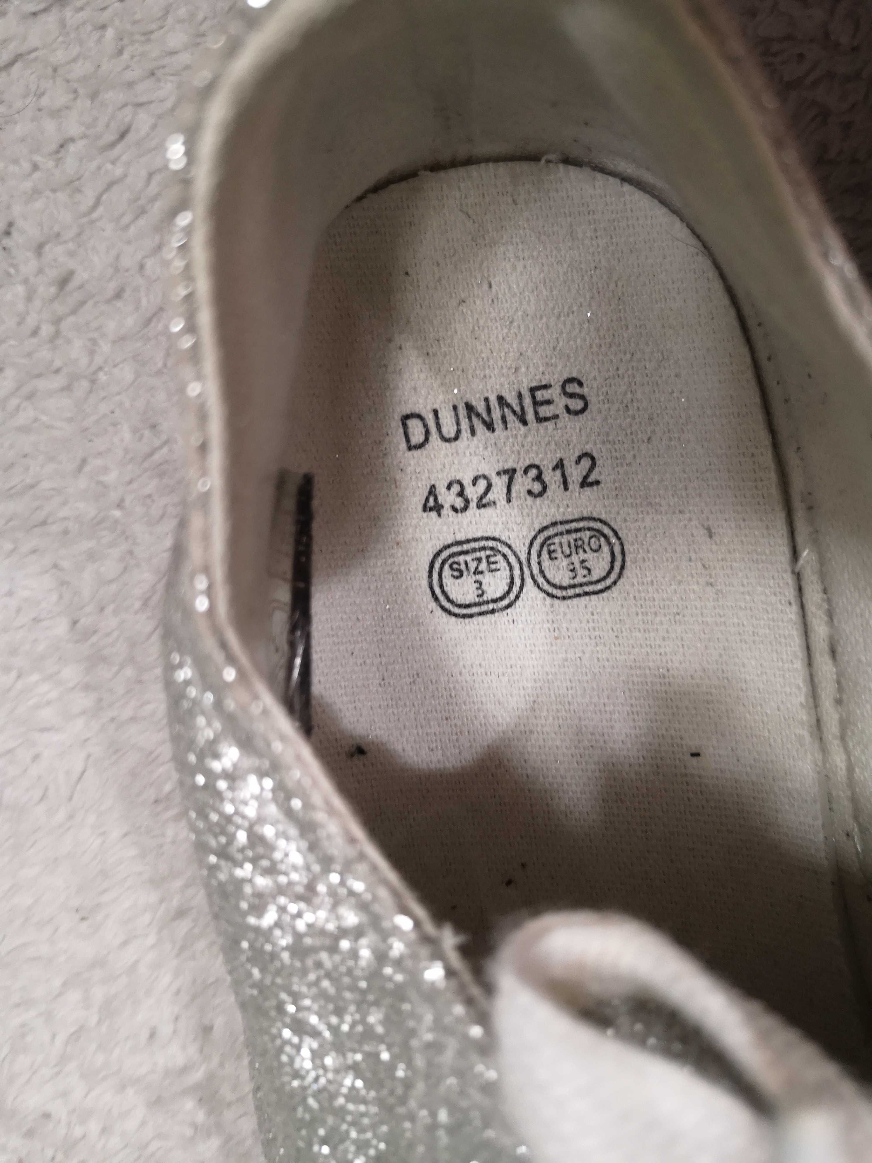 Srebrne brokatowe błyszczące buty trampki Dunnes 35