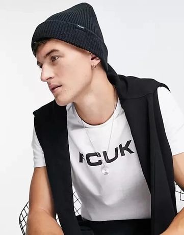 Шапка french connection fcuk ribbed beanie hat in navy
