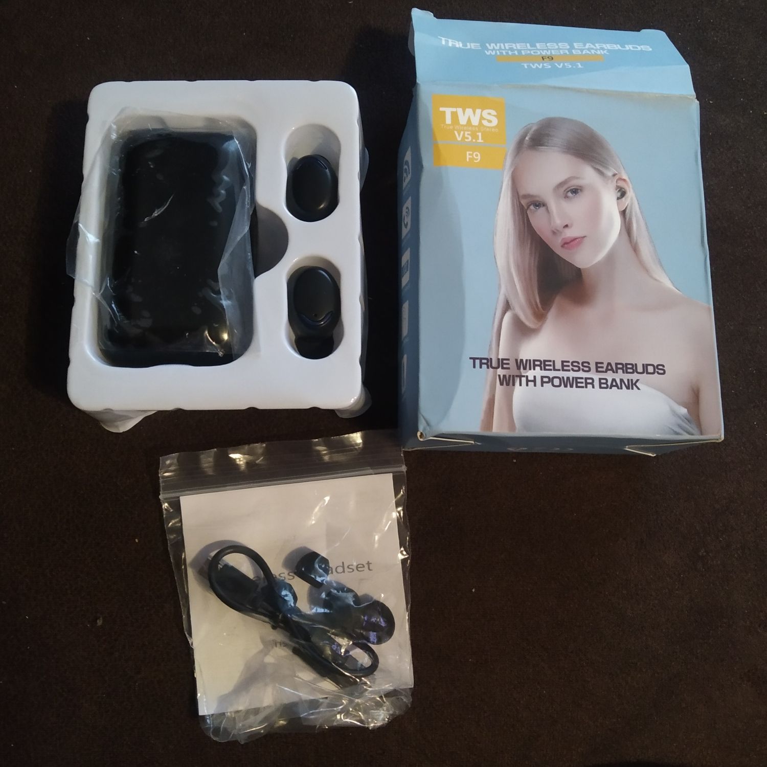 Наушники гарнитура TWS F9 с powerbank