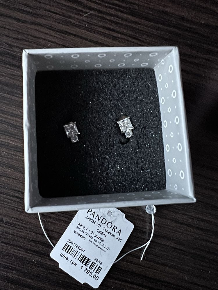 Сережки пусети pandora оригінал