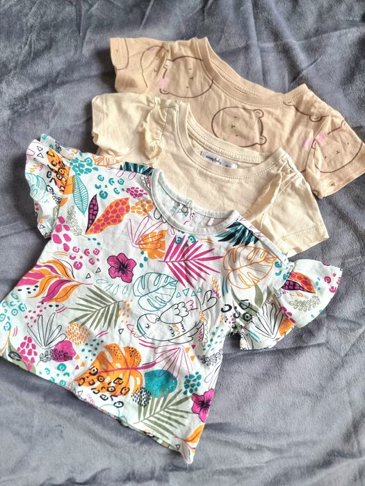 Zestaw pakiet 3x bluzka koszulka dla dziewczynki 62/68 misie Sinsay