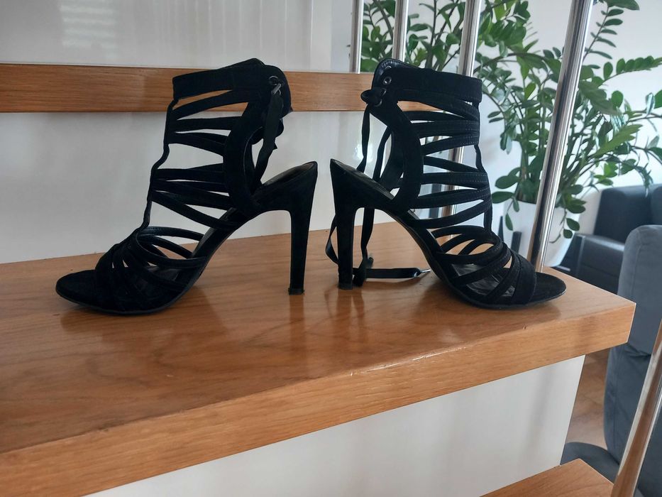 Szpilki 37 wiazane sandaly lato sznurowane sexi czarne obcAS