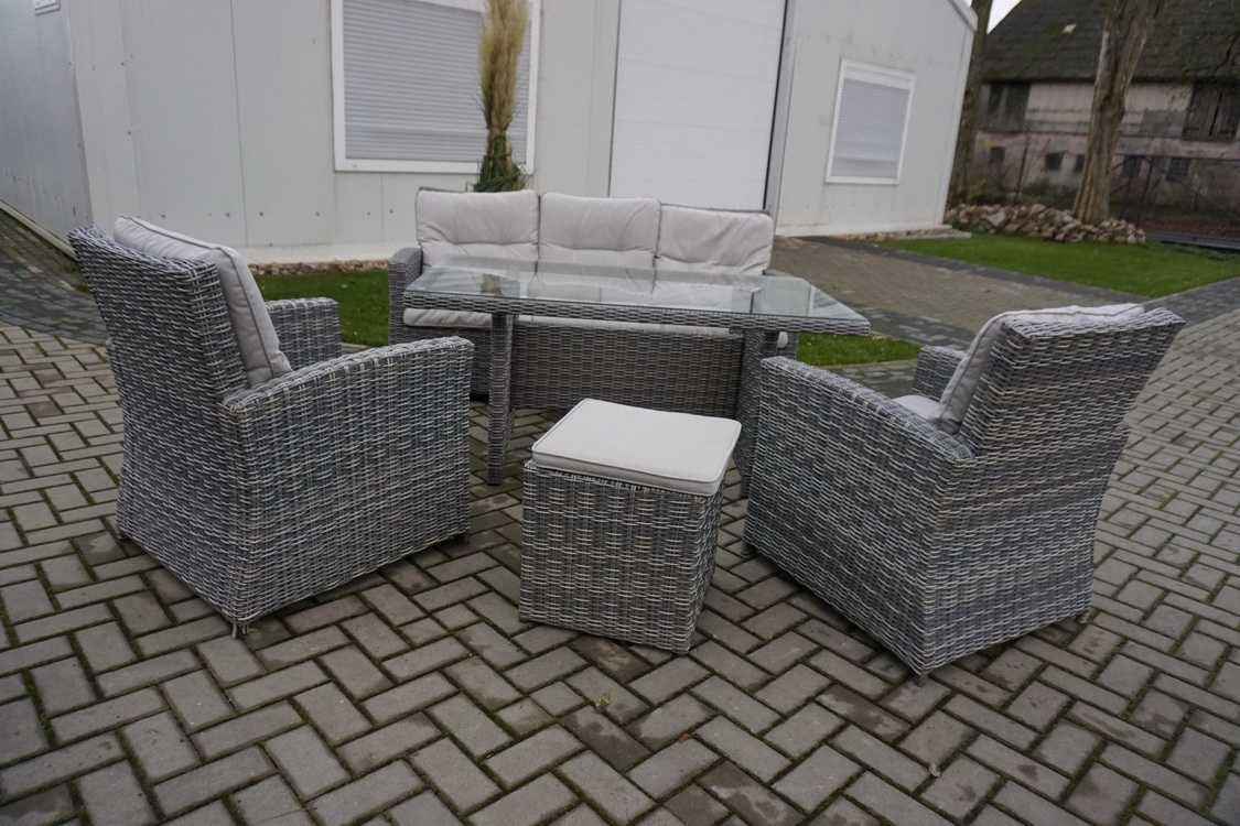 Zestaw z Technorattanu Sofa 3 osobowa + 2 Fotele + Stół + Pufa (w-978)