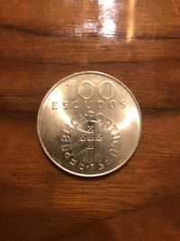 Moeda 100 escudos em prata. 25 de Abril de 1974