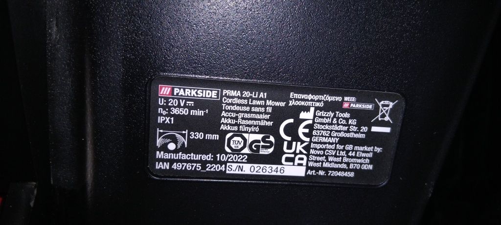 PARKSIDE® Akumulatorowa kosiarka 20 V, PARM 20-Li A1