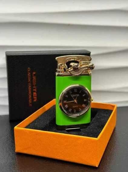 Metalowa Zapalniczka Gazowa + Zegarek - CZARNY