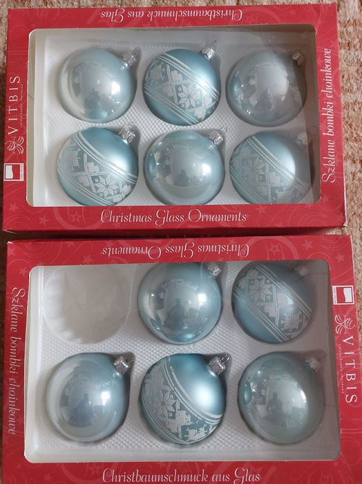 Bombki szklane dekorowane jasno niebieskie  11 sztuk 8cm