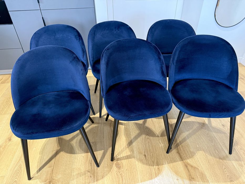 Komplet krzeseł 6 szt, Krzesło Granatowe velvet welur westwing bdb