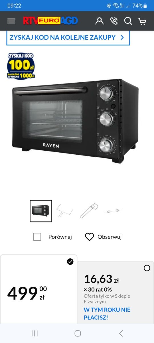 Mini piekarnik Raven EPI005 Rożen 28l