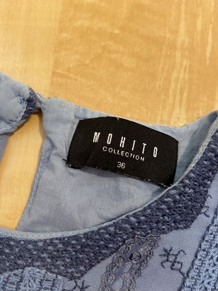 Mohito 36 niebieska sukienka rękaw wiskoza boho miękka lato Vintage