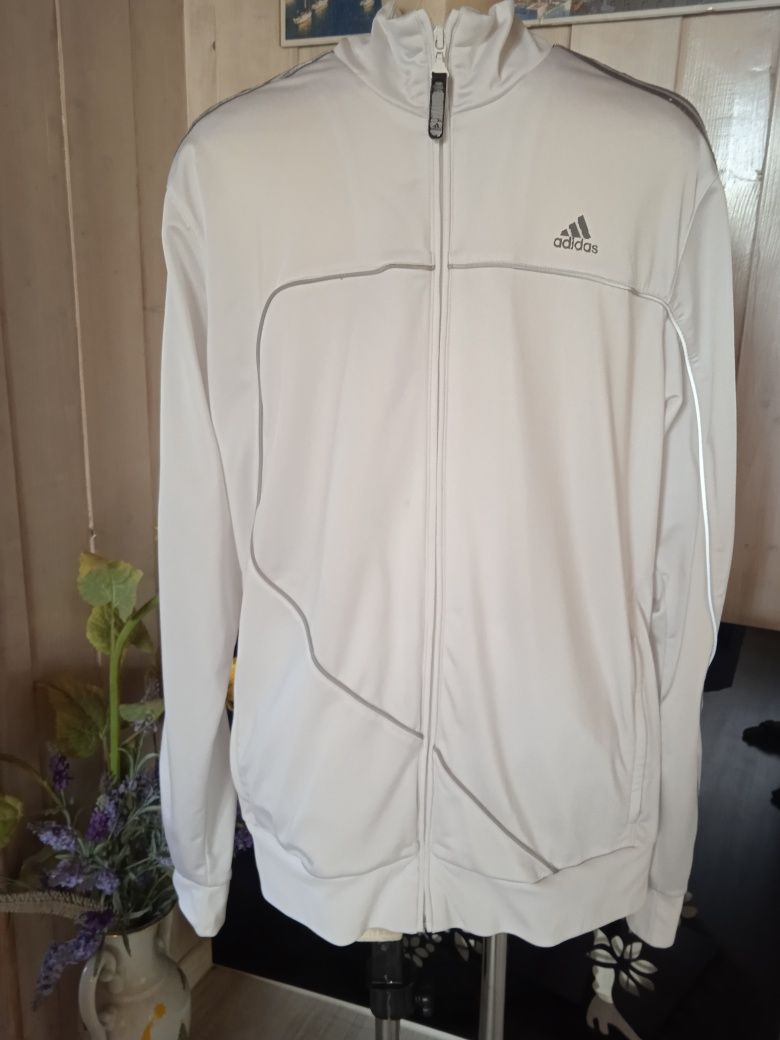 Biała męska bluza Adidas rozpinana kieszenie L XL