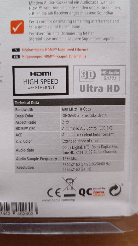 Przewód HDMI o dużej szybkości transmisji Nowy