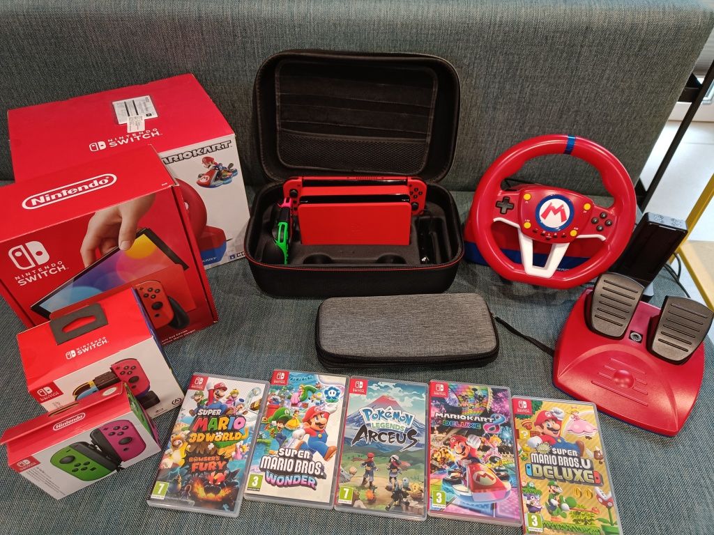 Nintendo Switch OLED Mario Red Edition na gwarancji NOWA kierownica !