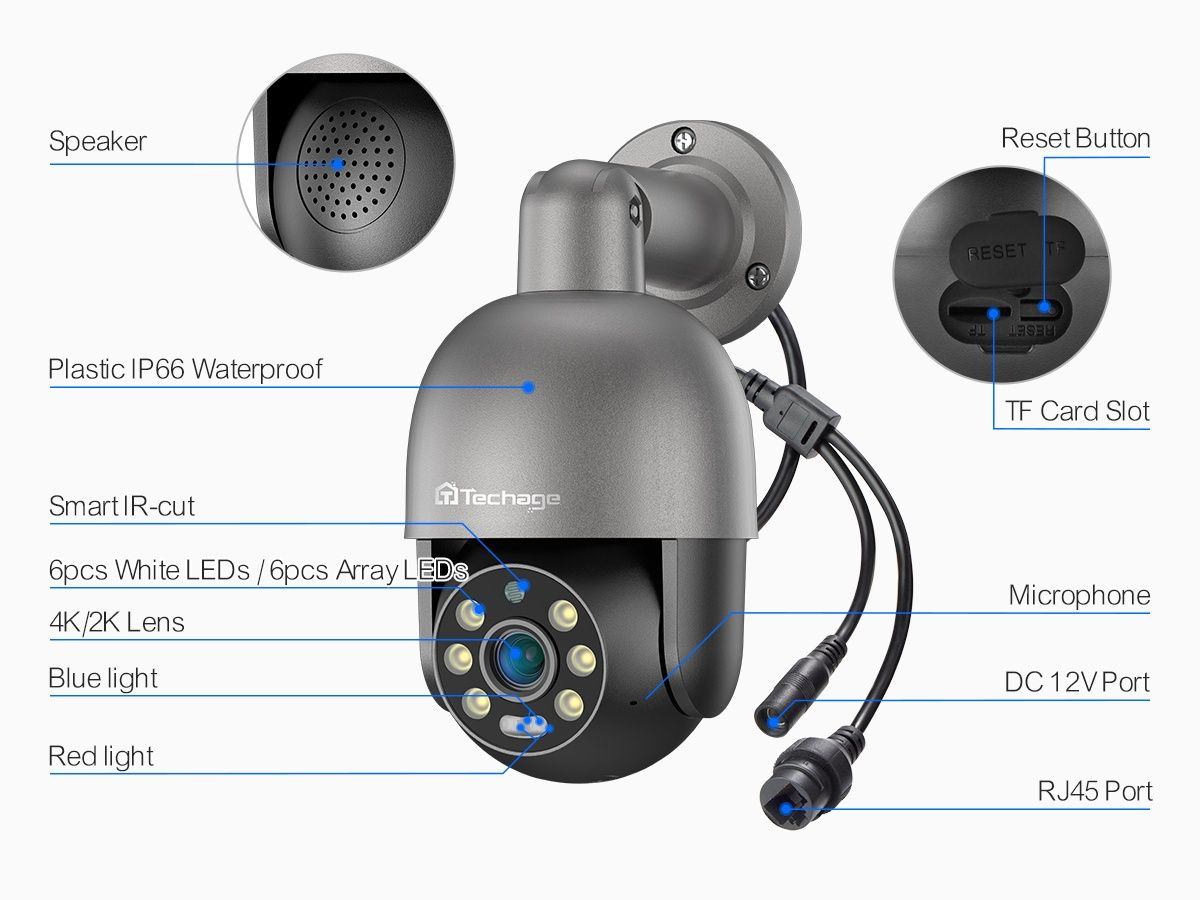8 mp Вулична POE PTZ Камера Відеоспостереження Techage H.265  ONVIF
