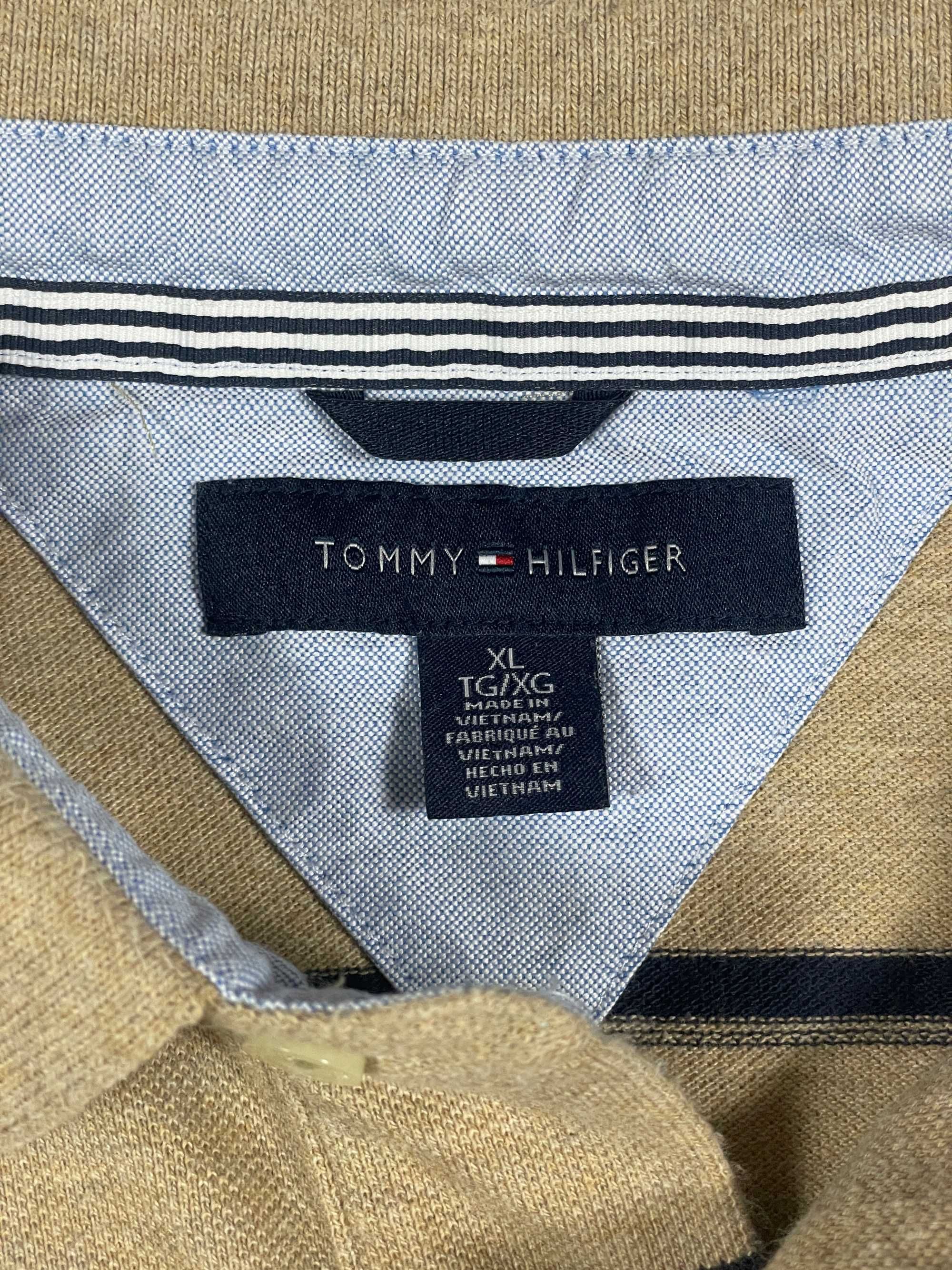 Tommy Hilfiger Longsleeve Męski Solidny Paski Beżowy Logo Unikat XL