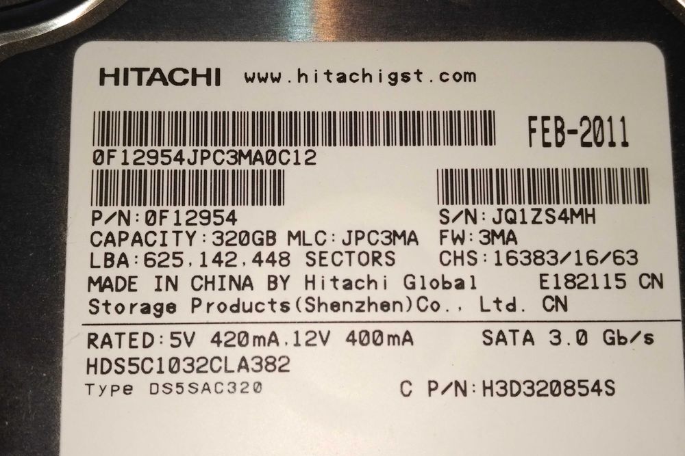 Hitachi 320GB 3.5" 8MB 5700RPM SATA Disk64172199211139121