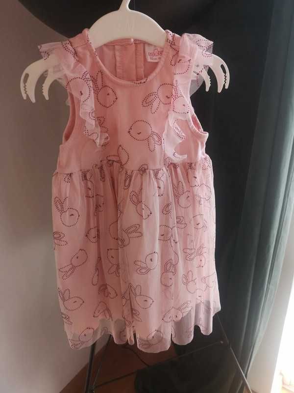 Pepco różowa pudrowy róż sukienka falbanki króliczki r. 92 cm 18-24m