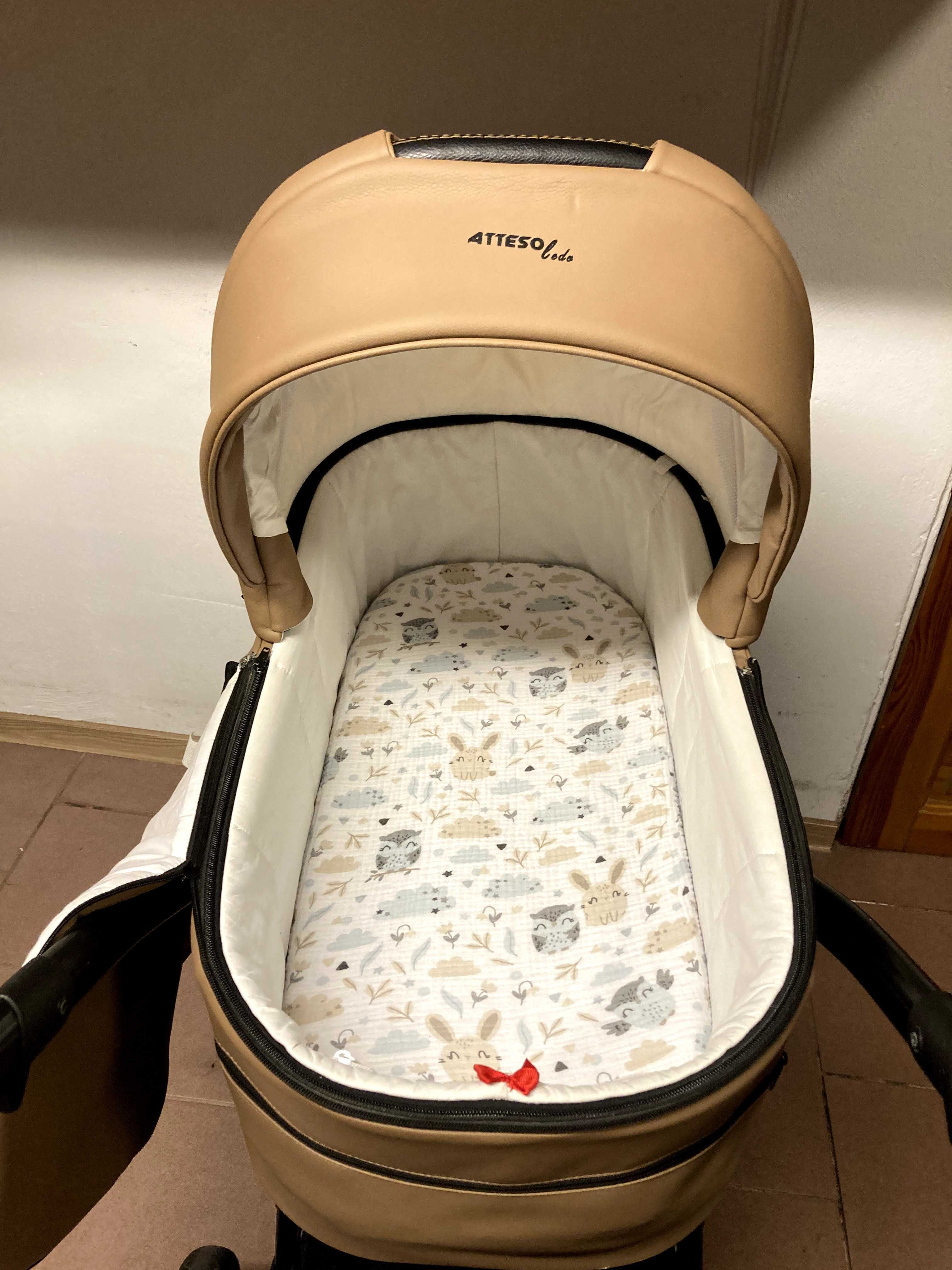 Wózek MILU KIDS Atteso 2w1 / 3w1 / 4w1 z bazą Eko Skóra Musztardowy