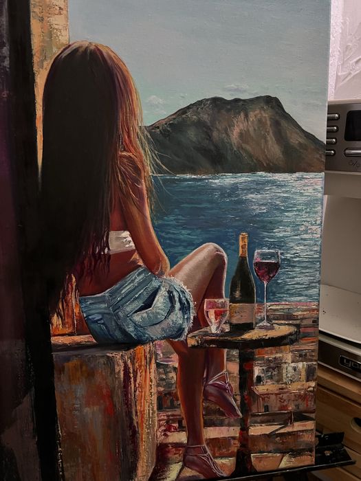 Obraz olejny, letni wieczór nad morzem 50*40