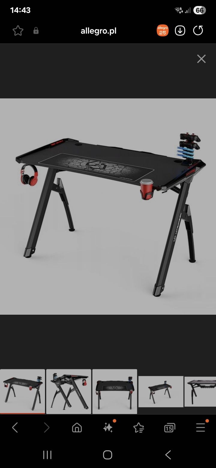Biurko gamingowe Ultradesk Invader 120x64 Led