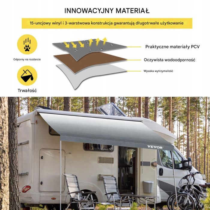 Zadaszenie do przyczepy kempingowej MATERIAŁ 4,33x2,4 m
