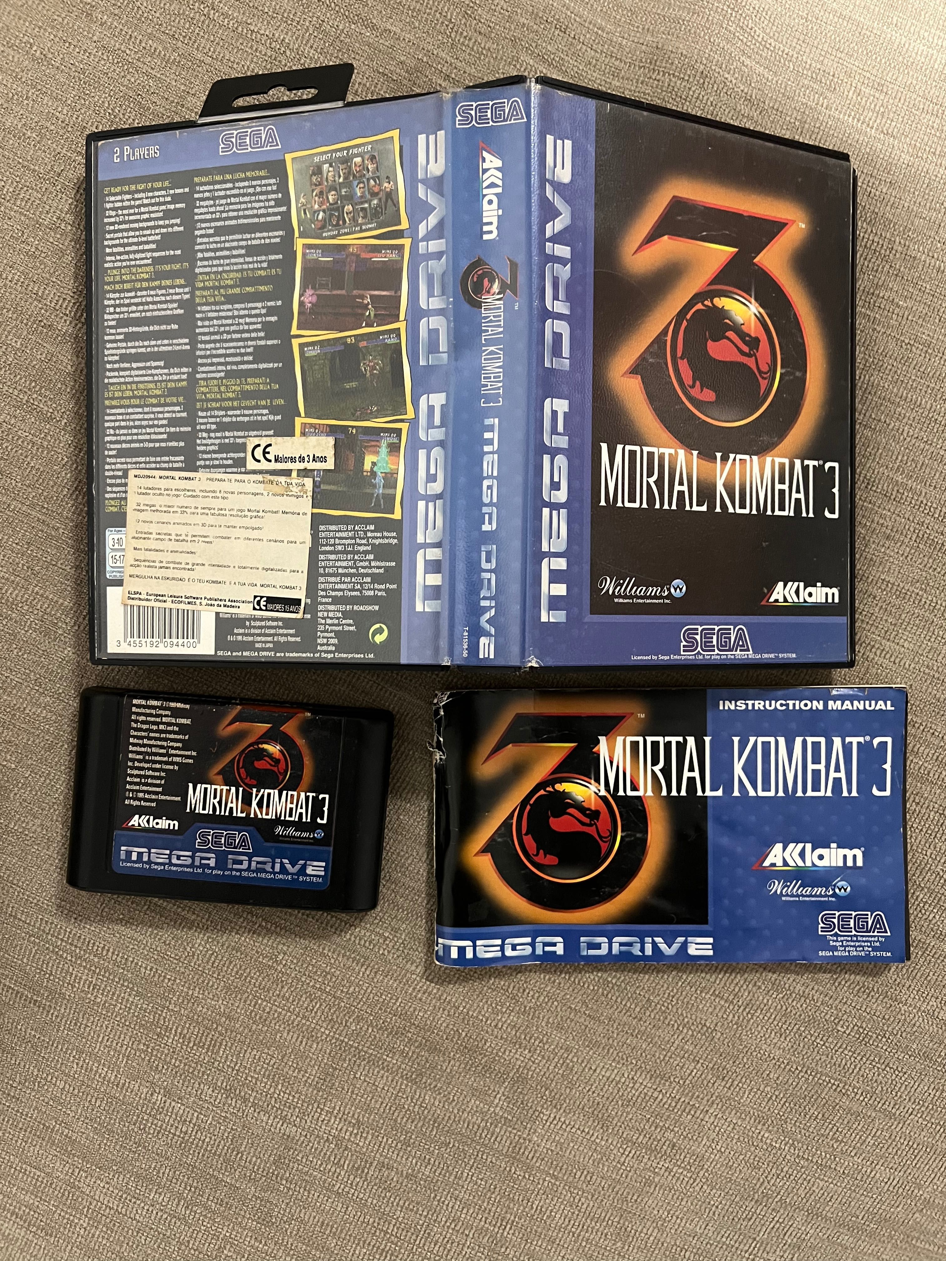 Conjunto 4 jogos mortal kombat megadrive original sega mega drive