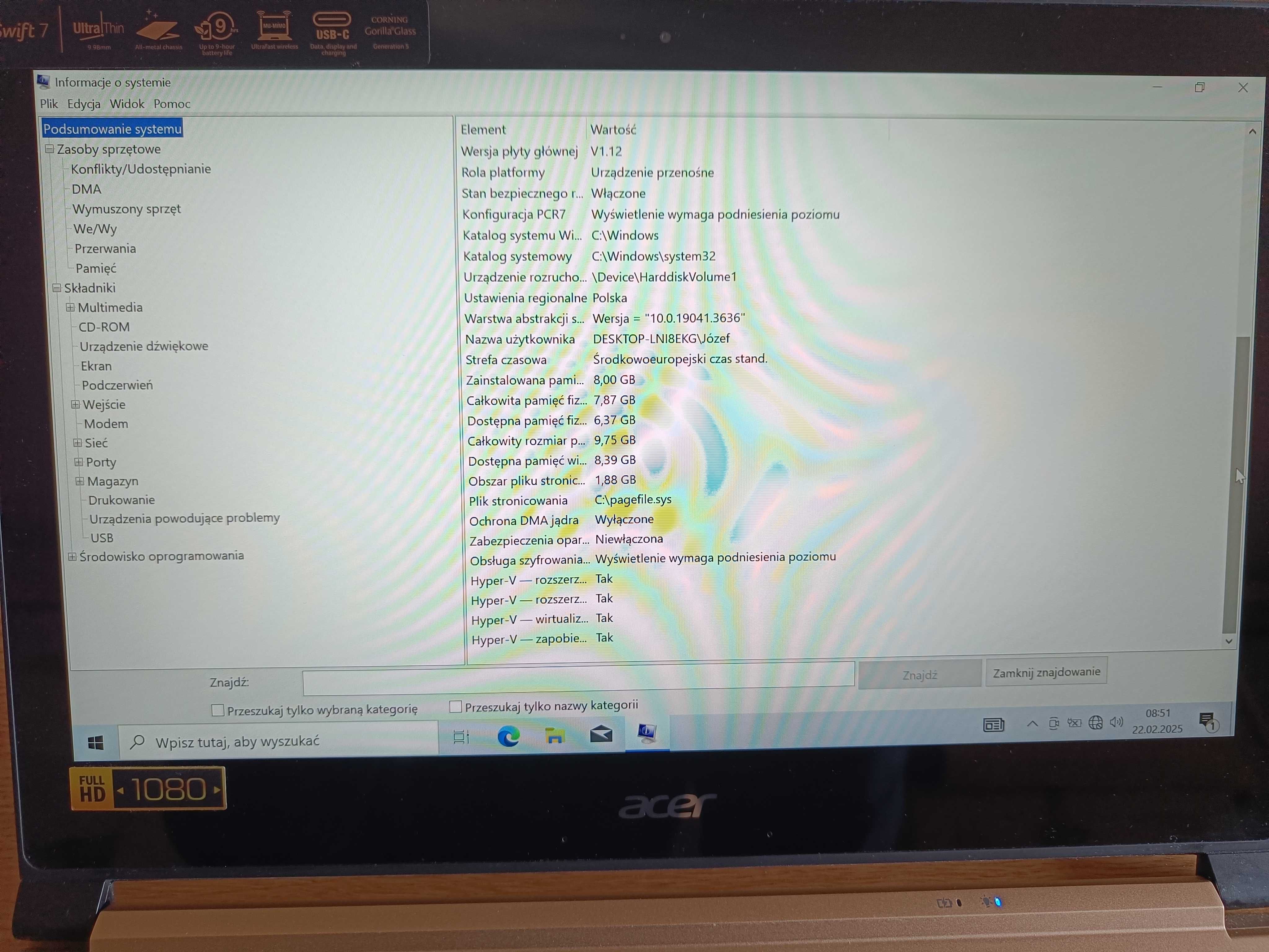 Laptop/ultrabook Acer Swift 7 (supercienki ultrabook)