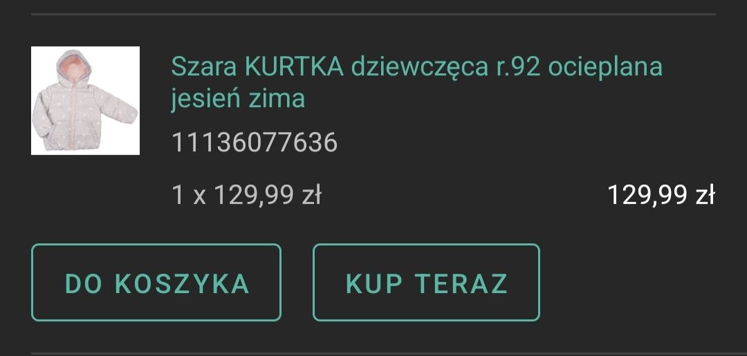 Szara kurtka dziewczeca r.92 ocieplana jesień/ zima