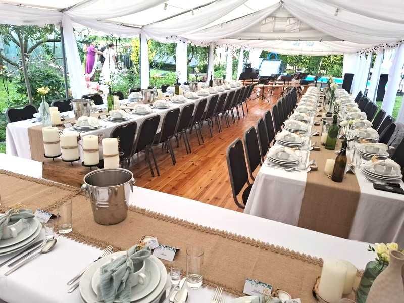 Wynajem namiotów , krzeseł , stołów , zastawy , pokrowców , nagrzewnic