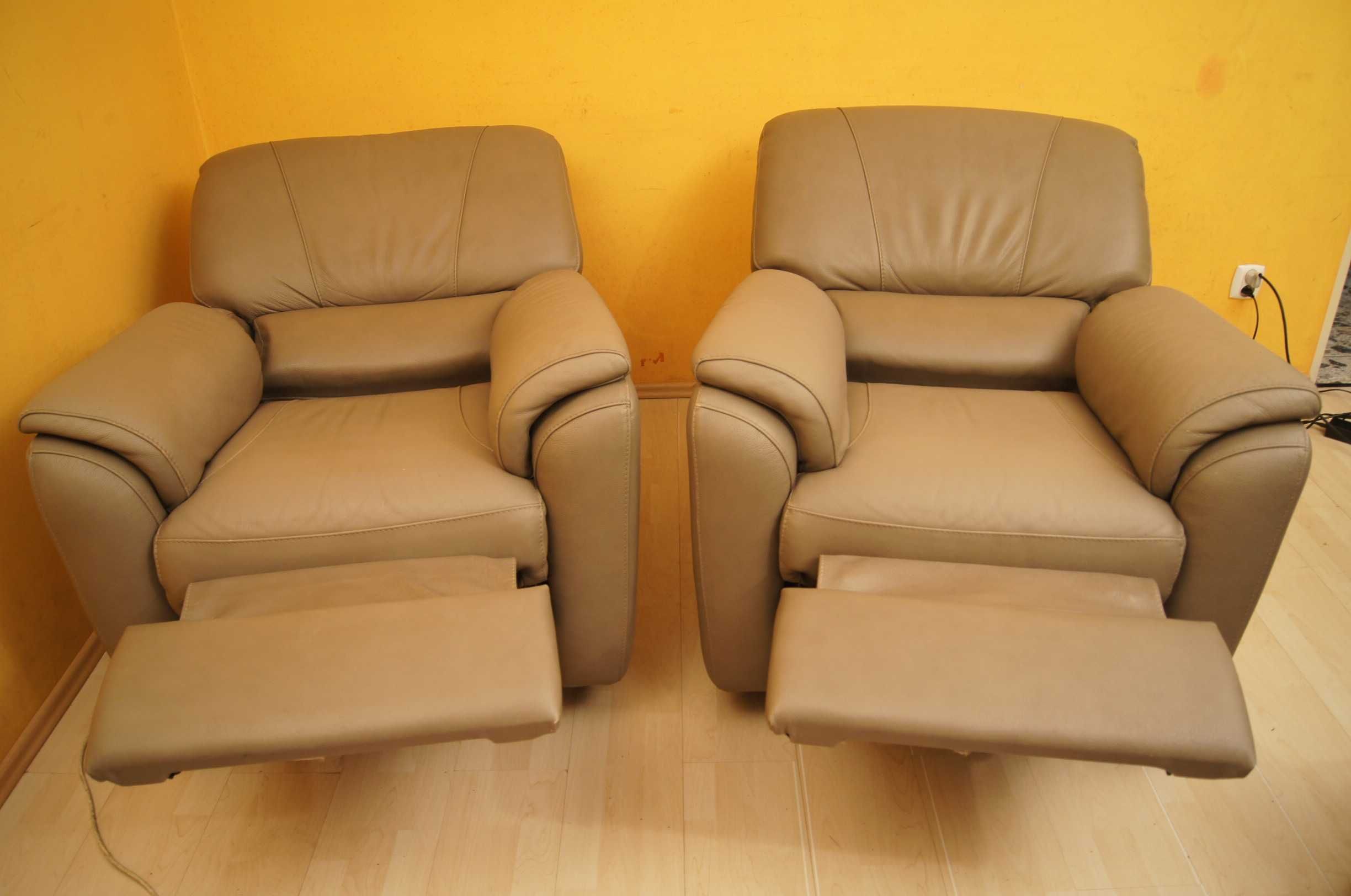 2 fotele rozkładane elektrycznie z funkcją relax skóra