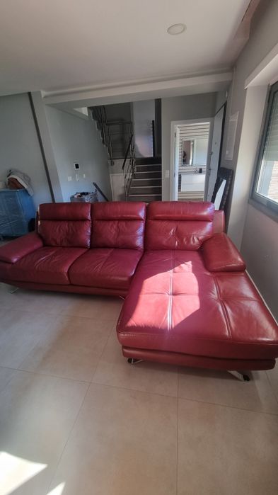 Sofá com chaise long pele