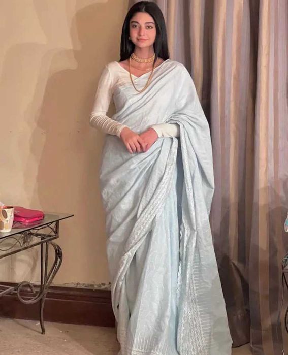 Niebieskie sari bawełna kupon materiału materiał sukienka Bollywood