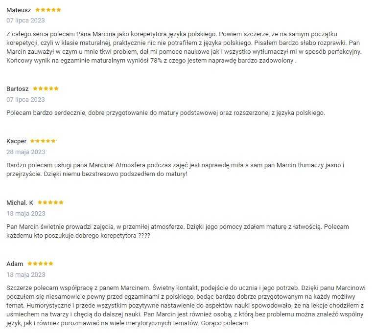 język polski - korepetycje - matura (pp/pr) - stacjonarnie / online