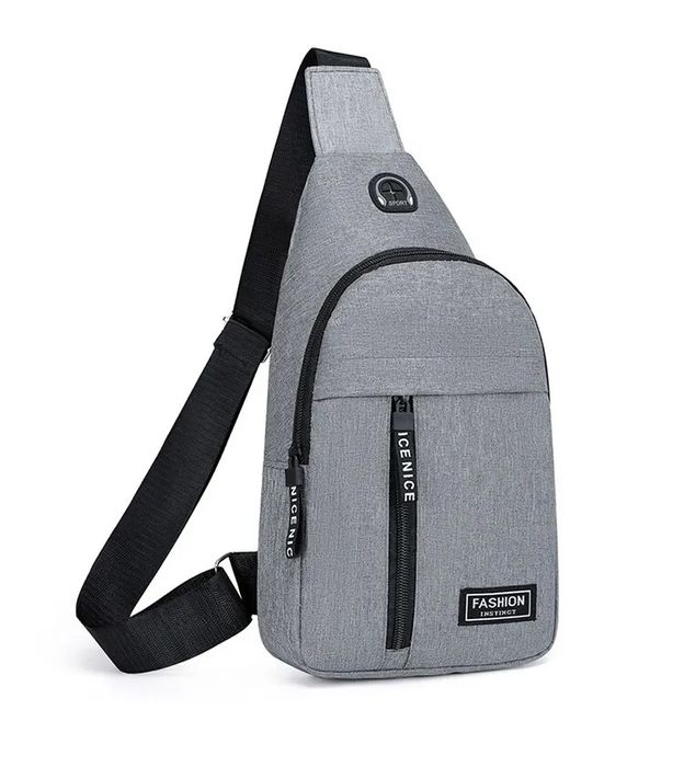 Męska torba na ramię z wyjściem USB - szara