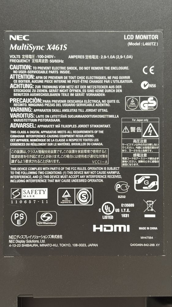 Monitor 46 cali NEC MultiSync X461S