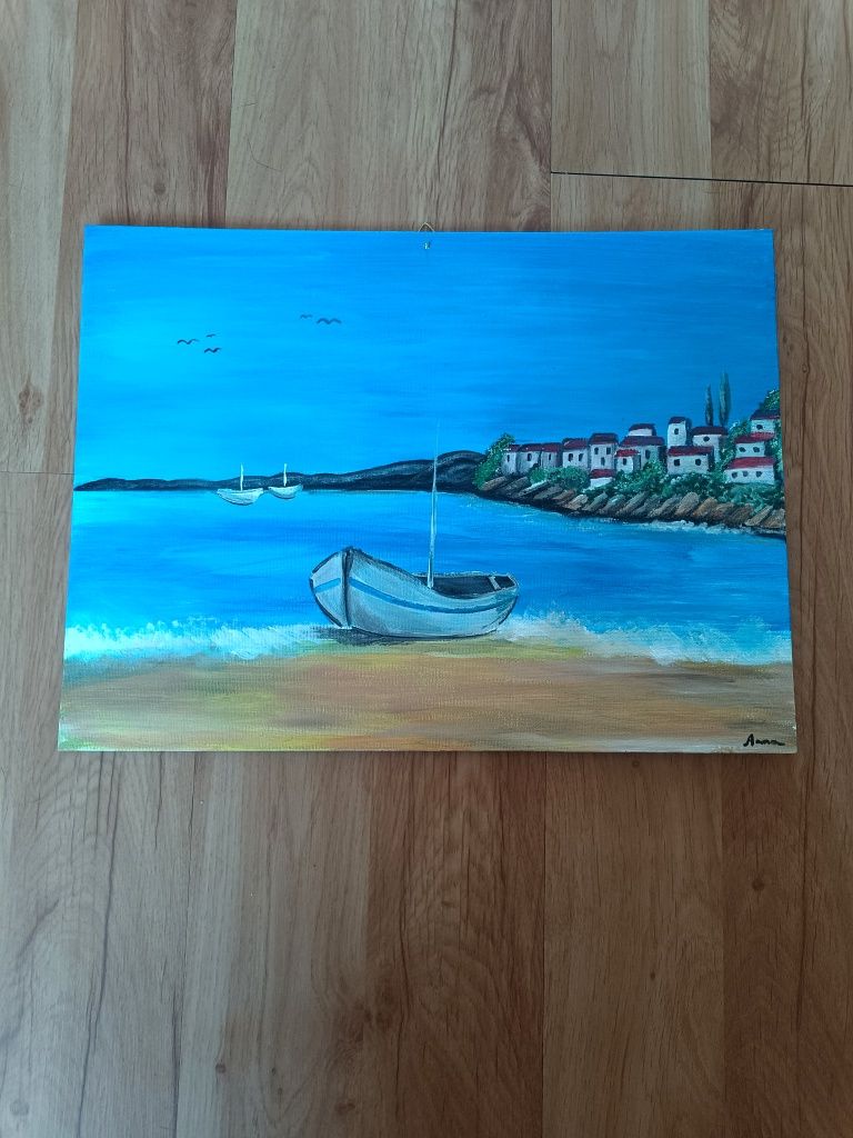 Obraz 30x40 łódka morze akryl