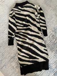 Sukienka dzianinowa zebra kremowo-czarna długa S