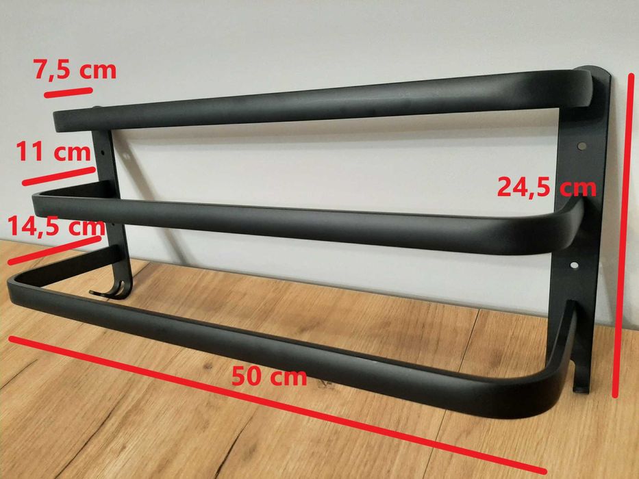 Wieszak na reczniki czarny, szer. 50 cm nowy ścienny