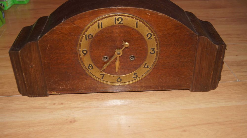 Zegar kominkowy drewniany antyk vintage oryginał stan jak na foto