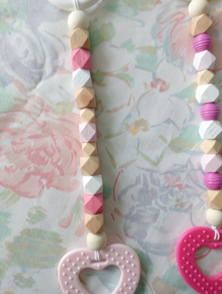 PROMOCJA Zestaw gryzaków, zawieszek Baby-Gym odcienie różu handmade