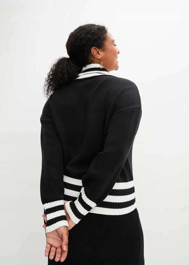 B.P.C sweter kopertowy czarny z paskami ^48/50