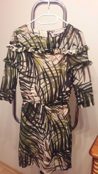 Zwiewna sukienka  zieleń wzór XS - S żorżeta Lalous